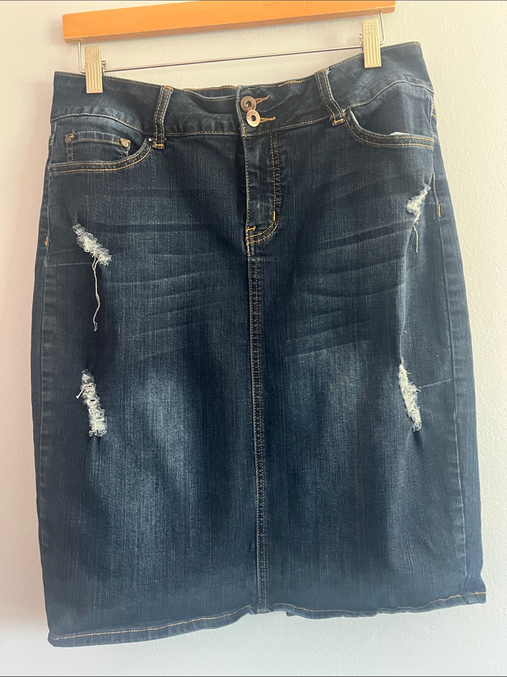 !it jeans Dark Blue Distressed Denim Pencil Skirt